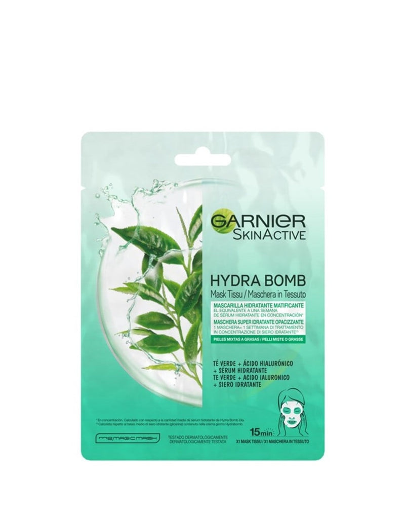 Garnier Skin Active Moisture Bomb Sheet Mask, Hyaluronsyre & Grøn Te 28 g
