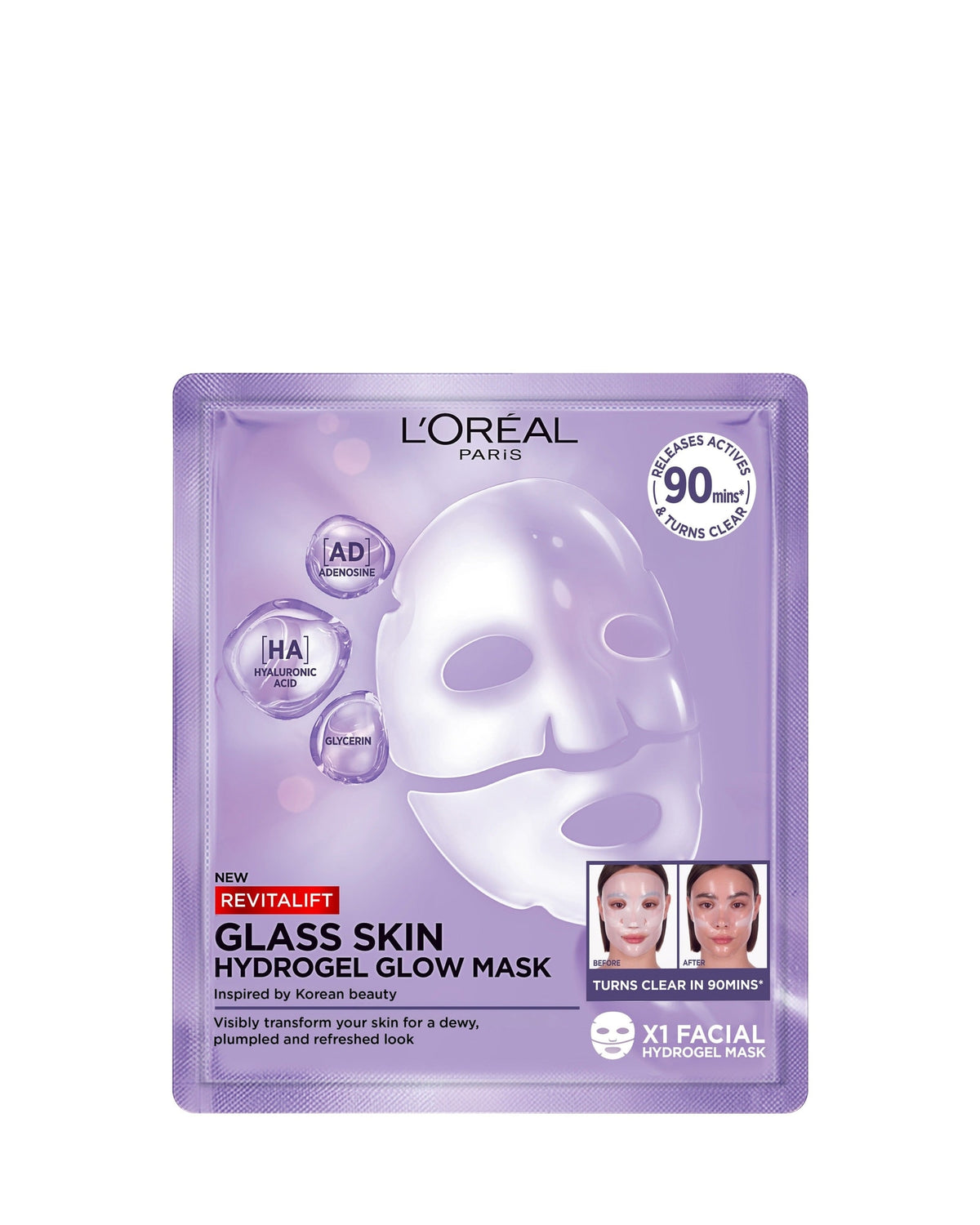 L'Oréal Paris Revitalift Glass Skin Hydrogel Maske, 1 stk 25 g